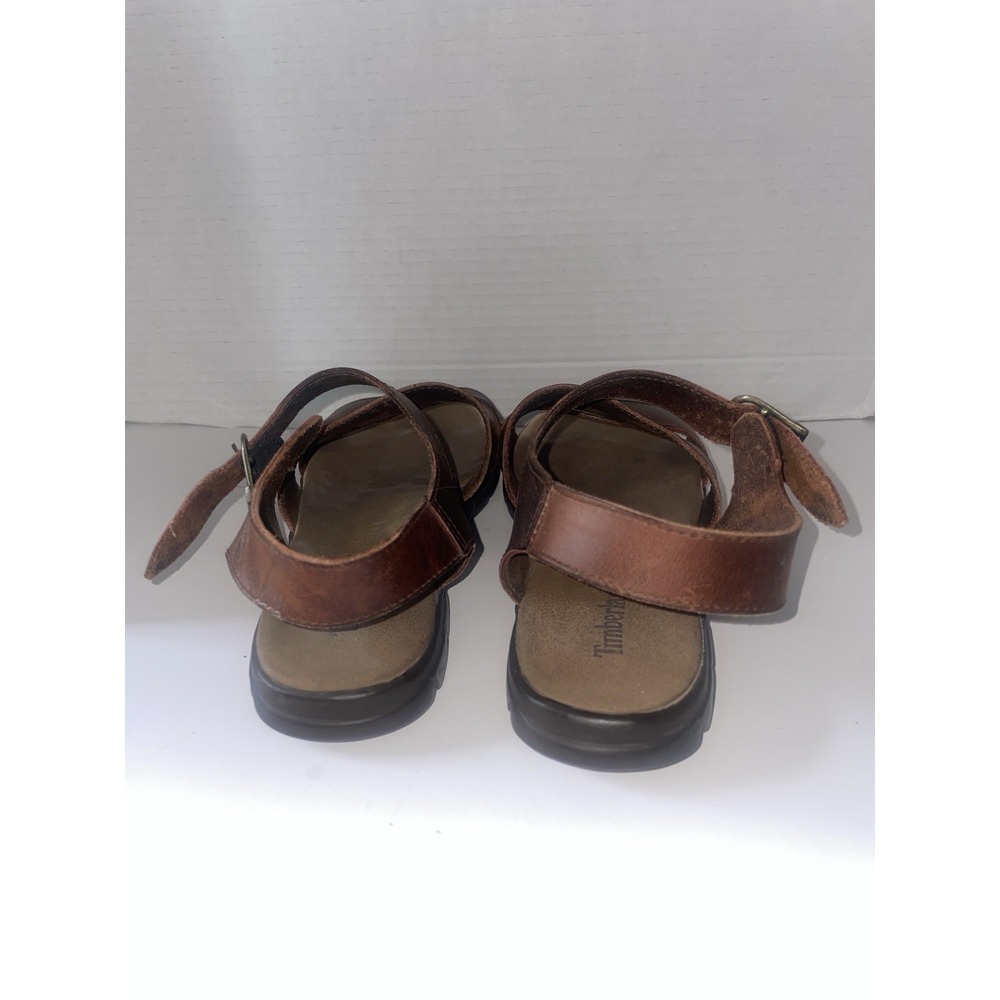 Timberland Womens 10M Double Strap Flat Sandals Brown Leather Open Toe Casual - Picture 8 of 8